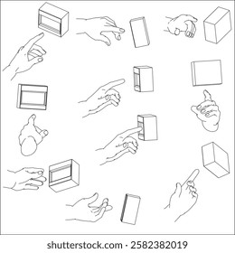 A set of hand illustrations. Black and white vector illustrations.