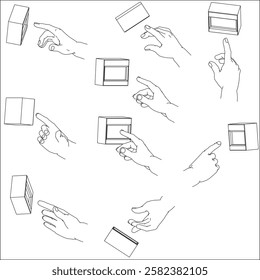 A set of hand illustrations. Black and white vector illustrations.