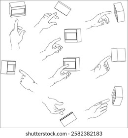 A set of hand illustrations. Black and white vector illustrations.