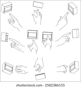 A set of hand illustrations. Black and white vector illustrations.
