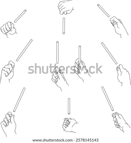 A set of hand illustrations. Black and white vector illustrations.