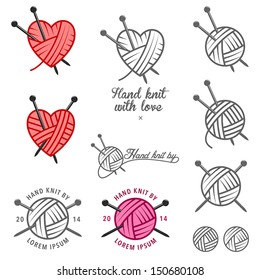 Set Of Hand Knit Labels, Badges And Design Elements