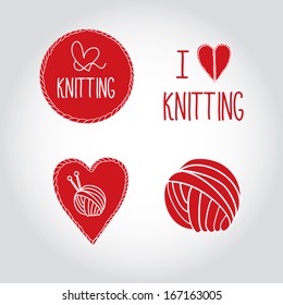 Set of hand knit labels and design elements 