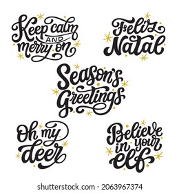 Set of hand lettered Christmas quotes isolated on white background. Vector typography for cards, posters, home decor, mugs, t shirts