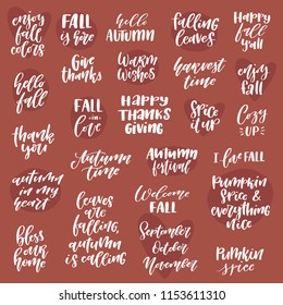 Set of Hand Lettered Fall Quotes. Vector illustration 