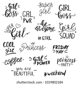 Set of hand lettered quotes for girls. 