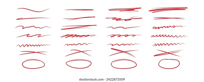  A set of hand lettering with a brush, emphasizing, strikethrough   lines and   ovals . Ornate swirls, decorative dividers. Underline stroke. Pencil or pen drawn lines. Vector collection elements.