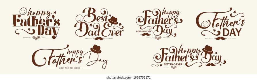 Set Of Hand Lettering Calligraphy Text For Happy Father's Day. Vector Illustration Design Background.