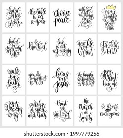 Set of hand lettering christian quotes, positive phrases about God and praying, calligraphy vector illustration