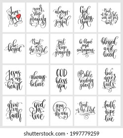 Set of hand lettering christian quotes, positive phrases about God and praying, calligraphy vector illustration