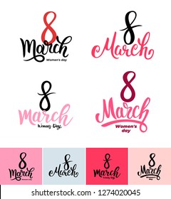 Set of Hand lettering greetings text - 8 march. Vector illustration. Isolated on white background.