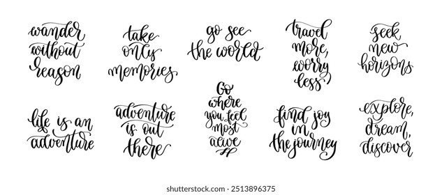 set of hand lettering inscription inspiration text about travel vector illustration