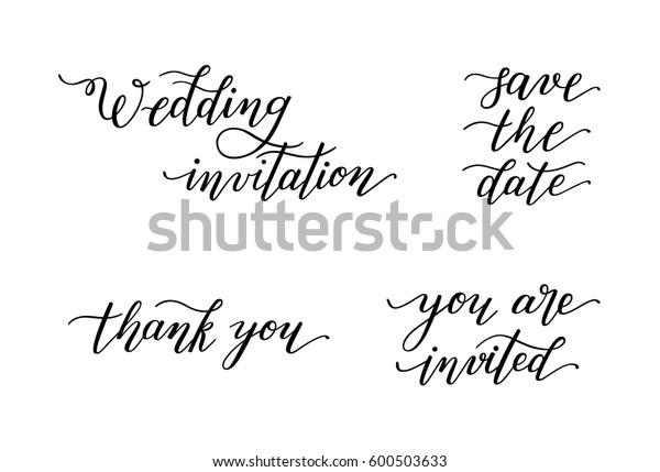 Set Hand Lettering Invitations Weddings Isolated Stock Vector (Royalty ...