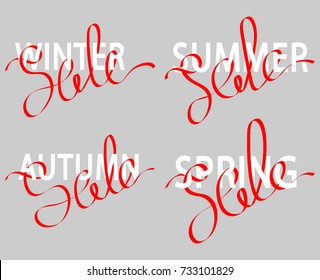 set of hand lettering like ribbon vector illustration inscription of autumn, winter, spring, summer sale for design of banners, cards, flyers, posters, tags, brochures