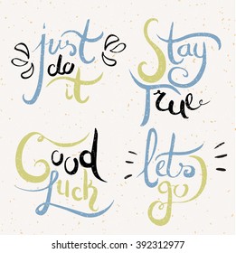 Set of hand lettering phrases. Hand made vector color calligraphy. Typography design element.