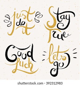 Set of hand lettering phrases. Hand made vector color calligraphy. Typography design element.