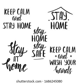 Set of hand lettering with quarantine and coronavirus tips. Different quotes vector in hand drawn style. Phrases for social networks, flyers, stickers
