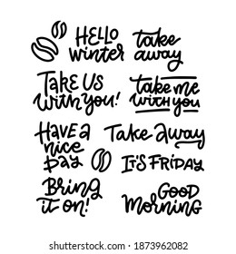 Set of Hand lettering for restaurant, cafe menu, coffee house and shop. Vector elements for labels, logos, badges, stickers or icons. Calligraphic and typographic collection