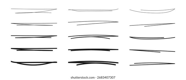 Set of hand lettering underlines lines. Vector underline stroke. Design concept element collection.