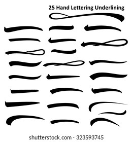 Set Of Hand Lettering Underlines Lines Vector. Black Underline Stroke. Handwritten Marker Line. Isolated On White. Illustration