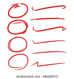 set of hand lettering underlines lines and red circle markers