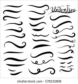 Set of hand lettering underlines lines isolated on white, vector illustration