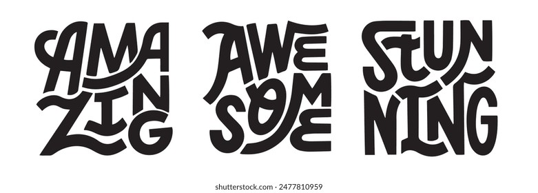 Set of hand lettering words with positive message. Vector hand written lettering clip art.