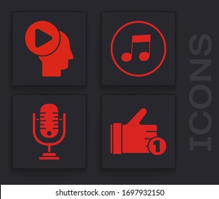 Set Hand like, Head people with play button, Music note, tone and Microphone icon. Vector