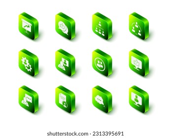 Set Hand like, Hierarchy organogram chart, Project team base, Head hunting, Speech bubble chat and Resume icon. Vector