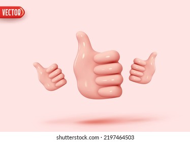 Set of Hand like. Icon human hand in cartoon style thumb up, good sign. Realistic 3d design. vector illustration