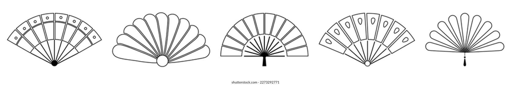 Set of hand line fan icons. Vector illustration isolated on white background