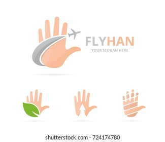 Set of hand logo combination. Arm and travel symbol or icon. Unique support and flight logotype design template.
