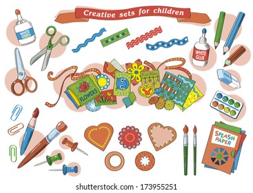 Set for hand made. Craft made of a paper. Tooling for craft.
