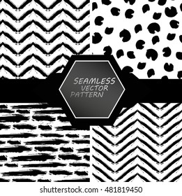 Set of hand made grange textures. Stripe, dot, zig zag seamless pattern.