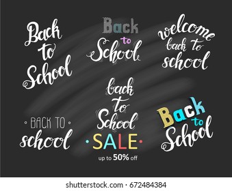 Set of hand made lettering on blackboard. Back to school collection