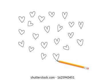 Set of hand made simple doodle hearts. Editable stroke. Vector illustration.
