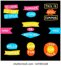 Set of hand made speech bubbles for Summer season. Handwritten slogans for invitation, decor,
 prints and web design. Vector illustration