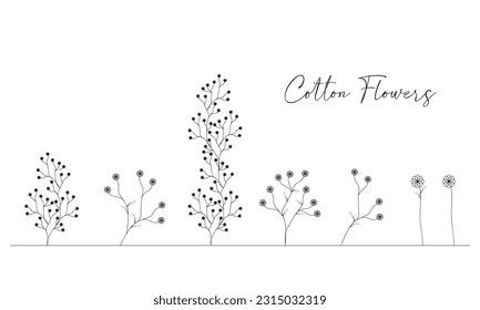 definir ilustración vectorial hecha a mano.
flor de algodón de elemento de diseño.