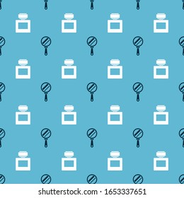 Set Hand mirror and Aftershave on seamless pattern. Vector