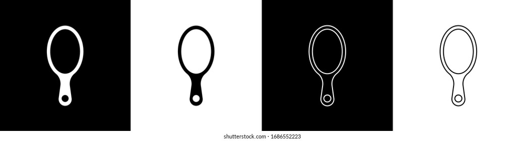 Set Hand mirror icon isolated on black and white background.  Vector Illustration