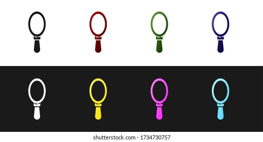 Setzen Sie das Symbol Handspiegel auf schwarz-weißem Hintergrund. Vector Illustration