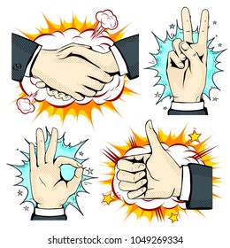 set hand on the background of explosion and star