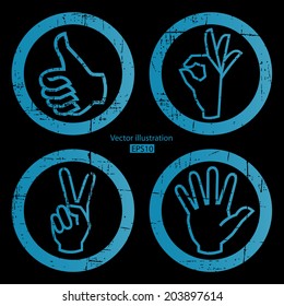 Set of hand on black background.
