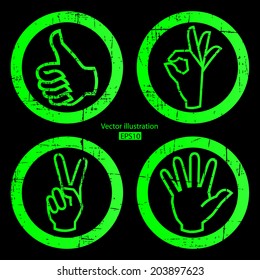 Set of hand on black background.