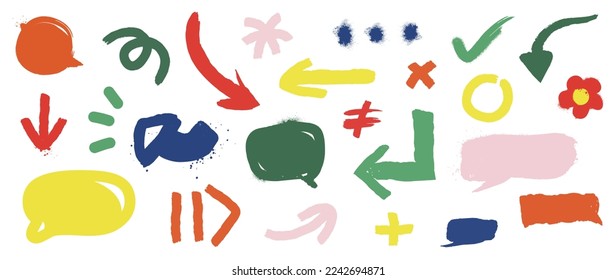 Set of hand paint arrow vector illustration. Collection of colorful arrow sign and symbol with brush paint stroke isolated on white background. Design suitable for tattoo, sticker, print, artwork.