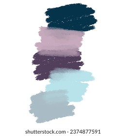 A set of hand paint stains, natural color palette, blue, violet and gray colors. Color pencil, marker brush strokes