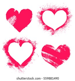 Set of hand paint vector hearts silhouettes in grunge style, isolated on white background, illustration for t-shirt design, greeting card, invitation.