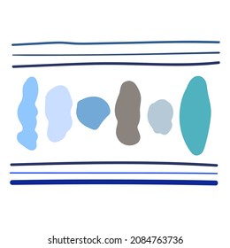 Set of hand painted abstract doodle elements. Blots and lines. 