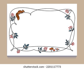 Set of hand painted Autumn Leaf Frame, Leaves mushrooms and squirrels clipart. Hand drawn isolated on white background