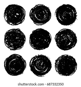 Set of Hand Painted Black Clouds, Circles on a White Background. Vector Illustration. Dirty Design Element for Cards, Posters, Banners and Backgrounds